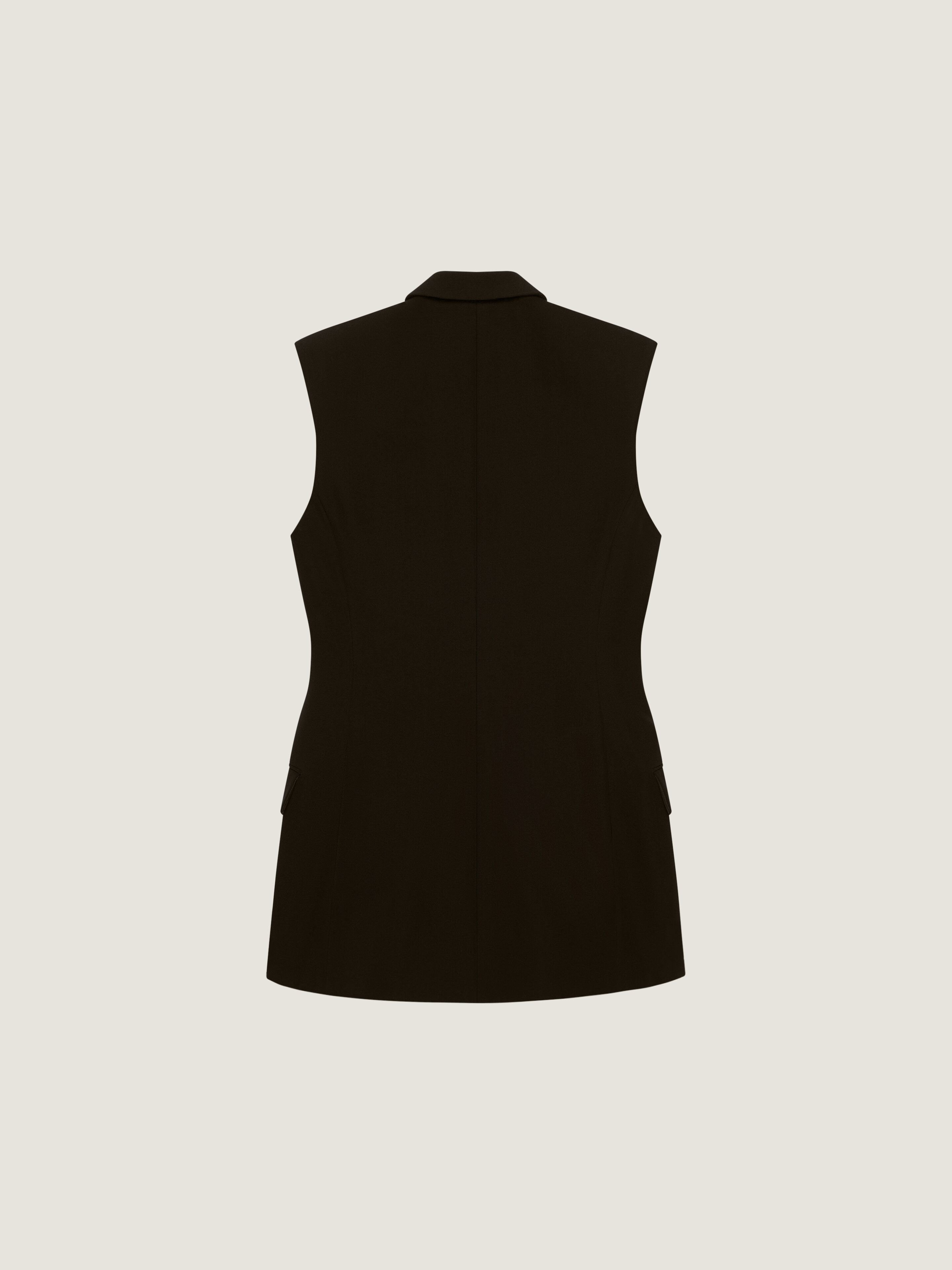 Double breasted sleeveless jacket in wool twill